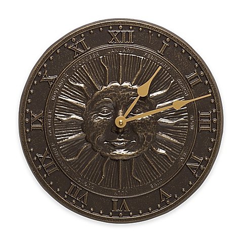 12-diameter-x-1-D-Whitehall-Products-Sun-Face-IndoorOutdoor-Clock-in-French-Bronze-0