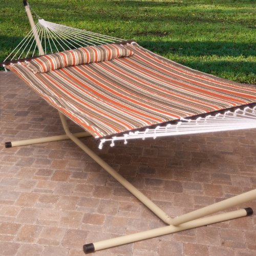 2-Person-Free-Standing-Hammock-13-Ft-Sienna-Stripe-Quilted-Hammock-with-Steel-Stand-Pillow-0-0