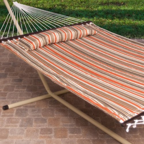 2-Person-Free-Standing-Hammock-13-Ft-Sienna-Stripe-Quilted-Hammock-with-Steel-Stand-Pillow-0