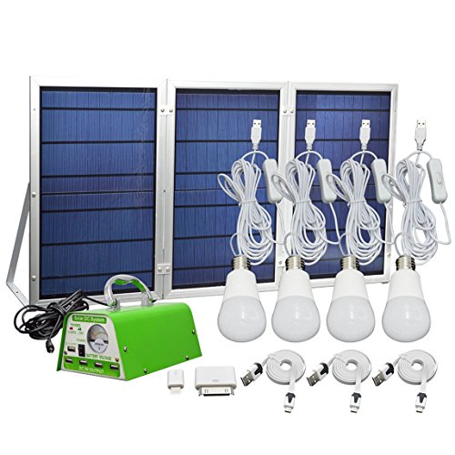 30W-Panel-Foldable-HKYH-Solar-Panel-Lighting-Kit-Solar-Home-DC-System-Kit-USB-Solar-Charger-with-4-LED-Light-Bulb-as-Emergency-Light-and-5-Mobile-Phone-Charger5V-2A-Output-Can-Charge-Power-Bank-0