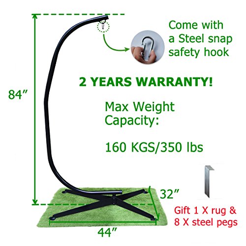 350-lbs-Max-Weight-Capacity-Zupapa-Heavy-Durable-Steel-C-Hammock-Frame-Stand-84-Total-Height-Works-with-most-air-Chairs-Come-with-a-Steel-snap-safety-hook-Pegs-Rug-Price-off-Promotion-0
