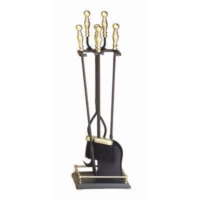 4-Piece-Ball-Handle-Framed-Base-Iron-Fireplace-Tool-Set-Finish-Antique-Brass-Plated-Black-0