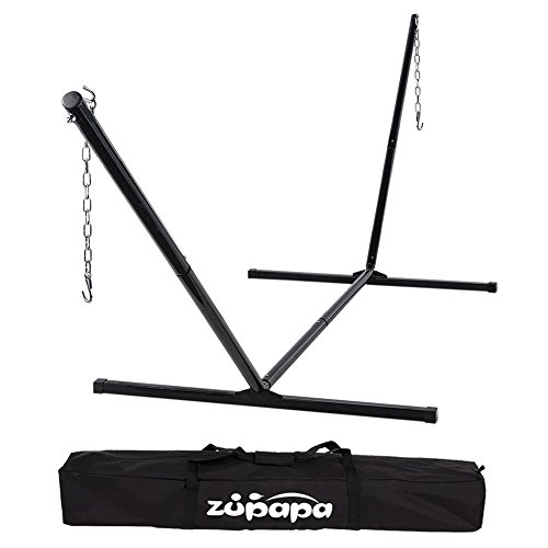 450lbs-Weight-Capacity-Two-Point-Portable-Hammock-Stand-Only-Black-2-Steel-Chains-and-1-Carry-Bag-Included-10ft-12ft-Size-159-Lx455wx43-H-Zupapa-Brand-New-0