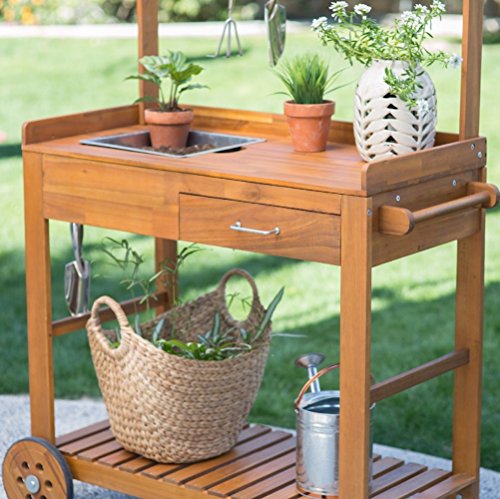 Acacia-Wood-Garden-Potting-Bench-Sink-with-Storage-Drawer-Elevated-Shelf-Wooden-Workstation-Outdoor-Patio-Furniture-Side-Planting-Table-Rolling-Portable-Bar-Cart-on-Wheels-0-0