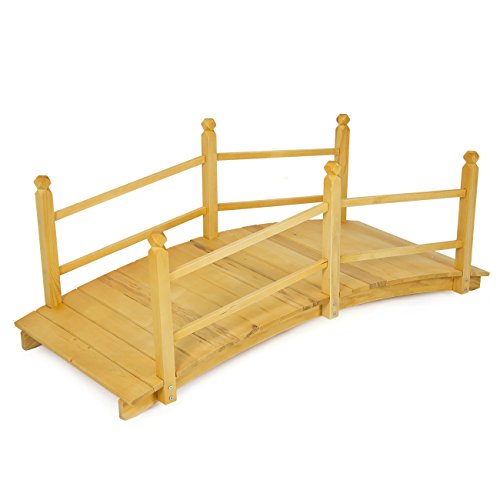 Best-Choice-Products-Wooden-Bridge-5-Natural-Finish-Decorative-Solid-Wood-Garden-Pond-Bridge-New-0