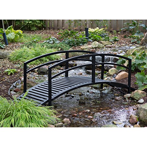 Black-Metal-Danbury-Garden-Bridge-8-ft-Double-Arched-Rails-and-a-Classic-Slatted-Walking-Surface-93L-x-28W-x-29H-in-Assembly-is-Required-0