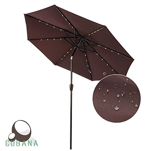 COBANA-Patio-LED-9-Ft-Light-Outdoors-Aluminum-Pole-Umbrella-with-Push-Buttom-Tilt-and-Crank-8-Steel-Ribs-100-Ployester-0-0