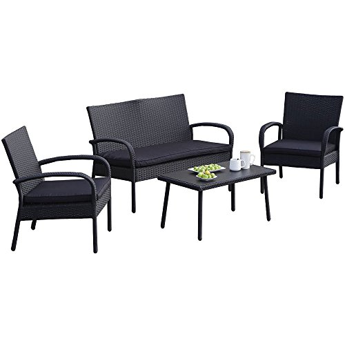 Carlota-Furniture-Patio-Furniture-Set-ideal-for-Outdoor-4-Piece-Modern-Look-Made-of-Black-Wicker-Rattan-with-Black-Detachable-Cushions-Seats-by-Carlota-Furniture-0
