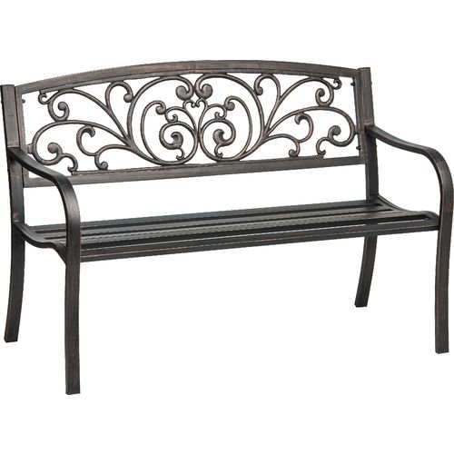 Cast-Iron-Powder-Coated-Outdoor-Patio-Bench-Ivy-Design-Backrest-0