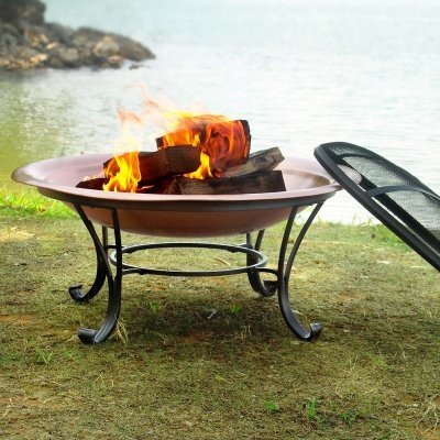 Catalina-30-Inch-Durable-Copper-Fire-Pit-Set-Including-Spark-Screen-Screen-Lifting-Tool-Log-Grate-and-Storage-Cover-0-0