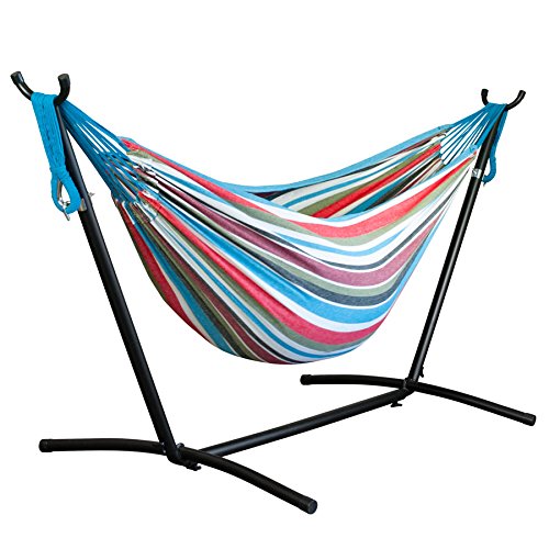 Driftsun-Space-Saving-Patio-and-Lawn-Portable-Hammock-with-Steel-Stand-2-Person-450-Pound-Capacity-Camping-Hammock-0