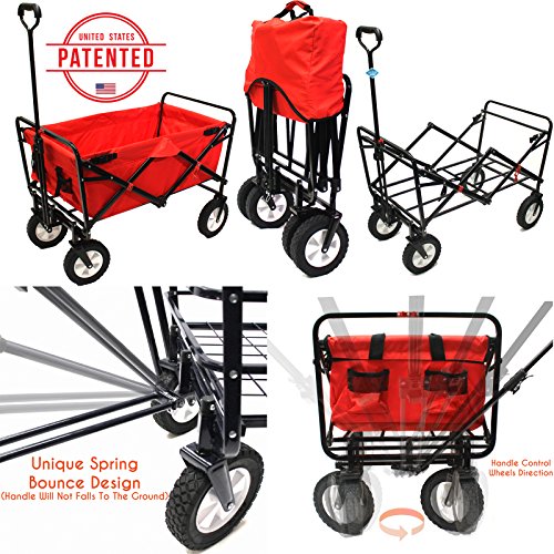 Everyday-Sports-Next-Generation-Utility-Folding-Wagon-with-Removable-Polyester-Bag-Spring-Bounce-Feature-Auto-Safety-Locks-Handle-Steering-Performance-Scarlet-Red-0