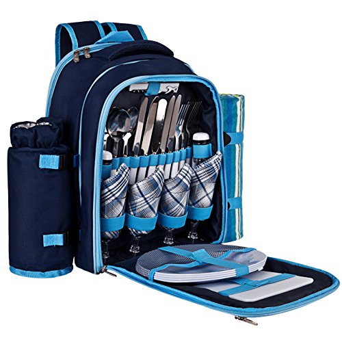Ferlin-Picnic-Backpack-for-4-With-Cooler-Compartment-Detachable-BottleWine-Holder-Fleece-Blanket-Plates-and-Cutlery-Set-0-0