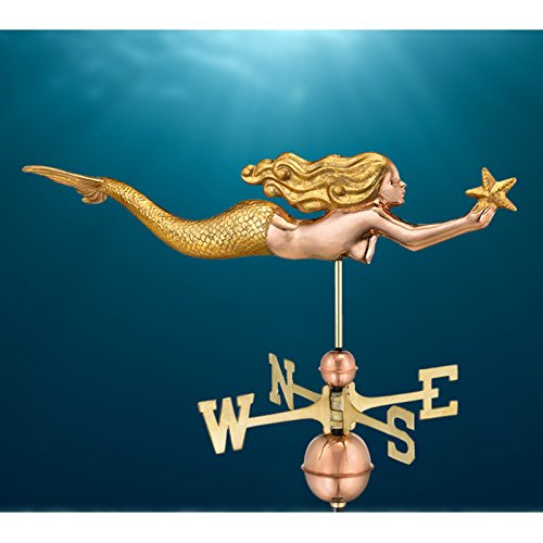 Good-Directions-Mermaid-with-Starfish-Weathervane-Polished-Copper-with-Golden-Leaf-Finish-0-1