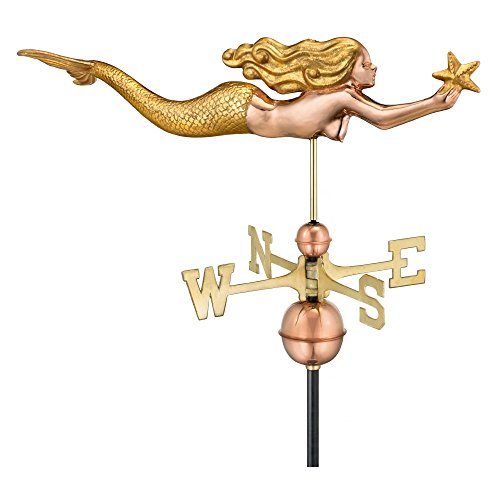 Good-Directions-Mermaid-with-Starfish-Weathervane-Polished-Copper-with-Golden-Leaf-Finish-0