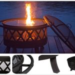 HIO-32-Inch-Large-Steel-Fire-Pit-Includes-Cooking-Grid-Spark-Screen-Cover-and-Poker-Black-0-1