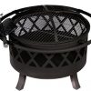 HIO-32-Inch-Large-Steel-Fire-Pit-Includes-Cooking-Grid-Spark-Screen-Cover-and-Poker-Black-0