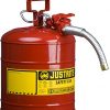 Justrite-7250130-Galvanized-Steel-AccuFlow-Type-II-Red-Safety-Can-with-1-Flexible-Spout-Large-ID-zone-Meets-OSHA-NFPA-For-Handling-Hazardous-liquids-5-Gallon-19L-Size-0