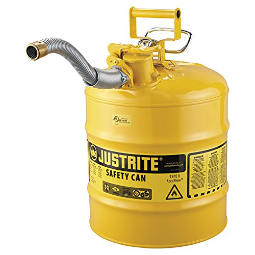 Justrite-7250230-AccuFlow-5-Gallon-1175-OD-x-1750-H-Galvanized-Steel-Type-II-Yellow-Safety-Can-With-1-Flexible-Spout-0