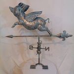 LARGE-Handcrafted-3D-3-Dimensional-FLYING-PIG-Weathervane-Copper-Patina-Finish-0-1