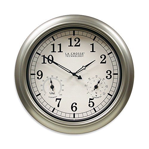 La-Crosse-Technology-IndoorOutdoor-Wall-Clock-with-Temperature-Humidity-in-Silver-0