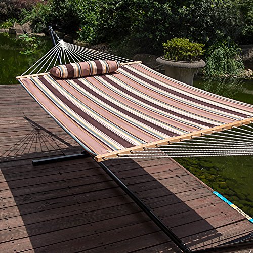 LazyDaze-Hammocks-15-Feet-Heavy-Duty-Steel-Hammock-Stand-Two-Person-Quilted-Fabric-Hammock-And-Pillow-ComboBrown-Stripe-0-0
