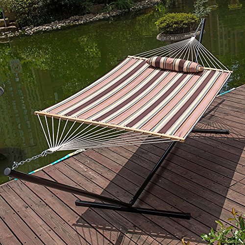 LazyDaze-Hammocks-15-Feet-Heavy-Duty-Steel-Hammock-Stand-Two-Person-Quilted-Fabric-Hammock-And-Pillow-ComboBrown-Stripe-0