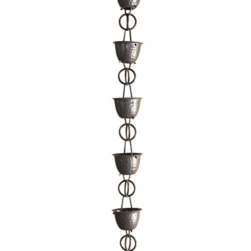 Monarch-Rainchain-Aluminum-Hammered-Cup-Rain-Chain-Musket-Brown-Color-with-Triangular-Gutter-Clip-85-0