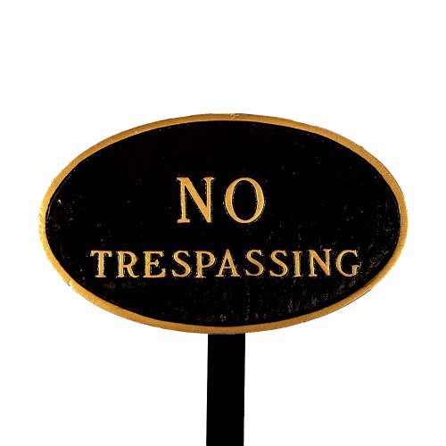 Montague-Metal-Products-SP-1S-BG-LS-Standard-Black-and-Gold-No-Trespassing-Oval-Statement-Plaque-with-23-Inch-Lawn-Stake-0
