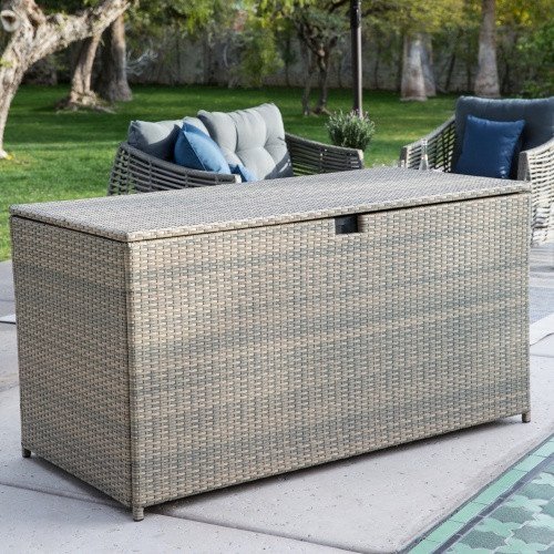 Multi-purpose-Outdoor-Deck-BoxStorage-Made-with-Powder-coated-Aluminum-Frames-and-Resin-Wicker-in-Driftwood-Finish-0
