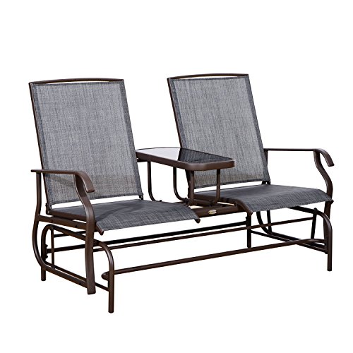 Outsunny-2-Person-Outdoor-Mesh-Fabric-Patio-Double-Glider-Chair-wCenter-Table-0