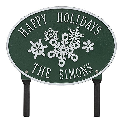 Personalized-Oval-Snowflake-Custom-Cast-Metal-Lawn-Plaque-Sign-GreenSilver-0