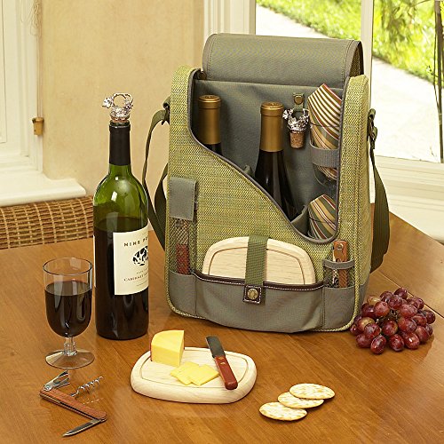 Picnic-at-Ascot-Wine-and-Cheese-Cooler-Bag-Equipped-for-2-with-Glasses-Napkins-Cutting-Board-Corkscrew-etc-Navy-0-1
