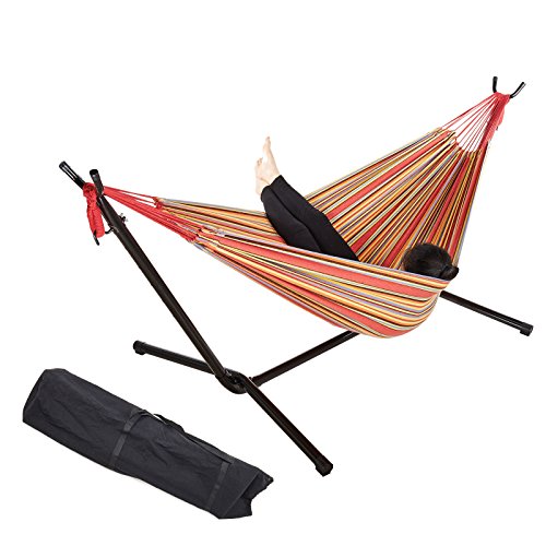 Pinty-76-x-57-Cotton-Hammock-with-Steel-Stand-Portable-Carrying-Bag-Up-to-450lbs-0
