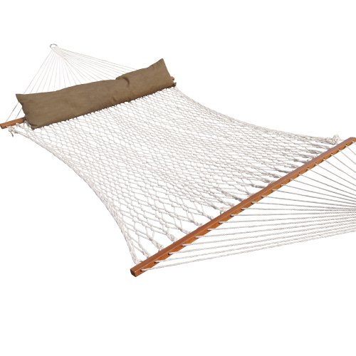 Prime-Garden-Deluxe-Cotton-Rope-Hammock100-Cotton-Rope-Poly-Fiber-Stuffing-Pillow-Hardwood-Spreader-BarsOffer-The-Soft-FeelSuperior-Outdoor-DurabilityAccomodate-2-People-450-lb-0