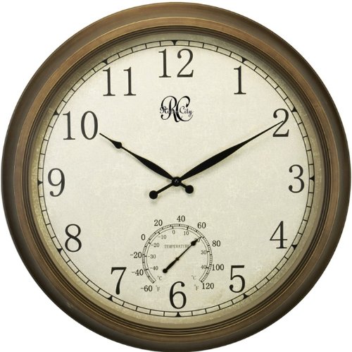 River-City-Clocks-24-Inch-IndoorOutdoor-Clock-with-Brass-Colored-Finish-Time-Temperature-Model-1011-24-0