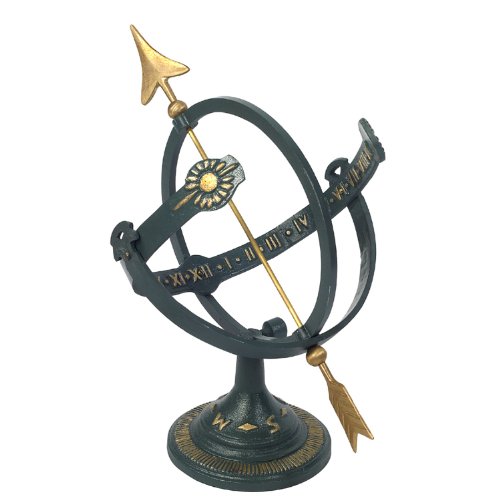 Rome-1339-Cast-Iron-Armillary-Sundial-Iron-with-Brass-Arrow-17-Inch-Height-by-11-Inch-Wide-Diameter-0