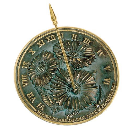 Rome-2302-Flowers-Sundial-Solid-Brass-with-Verdigris-Highlights-10-Inch-Diameter-0