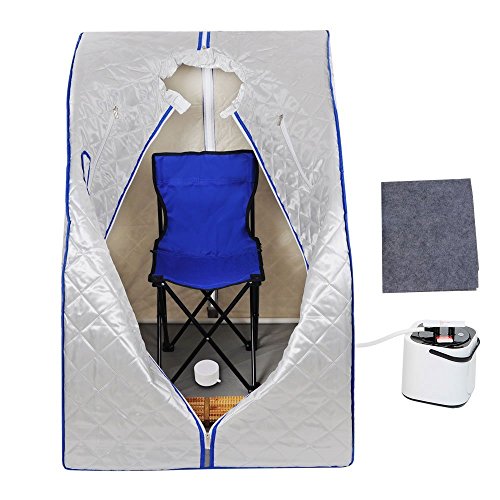Silver-2L-Portable-Therapeutic-Slimming-Steam-Sauna-Tent-Spa-Detox-Weight-Loss-w-Remote-Control-Folding-Chair-Foot-Massager-Steam-Pot-for-Personal-Health-Care-Relax-Fitness-Enthusiast-0