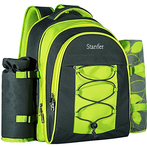 Stanfer-Picnic-Backpack-for-4-With-Cooler-Compartment-Detachable-BottleWine-Holder-Fleece-Blanket-Flatware-and-Plates-0-0