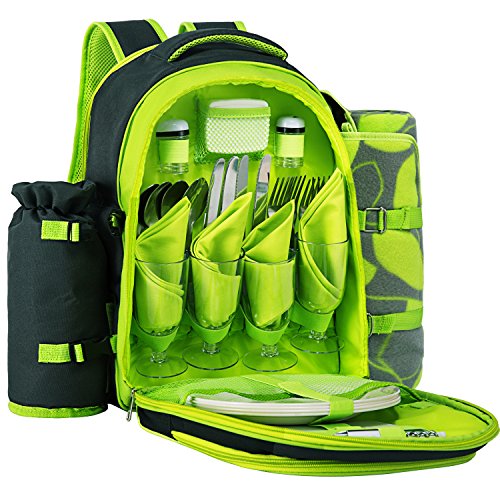 Stanfer-Picnic-Backpack-for-4-With-Cooler-Compartment-Detachable-BottleWine-Holder-Fleece-Blanket-Flatware-and-Plates-0-1