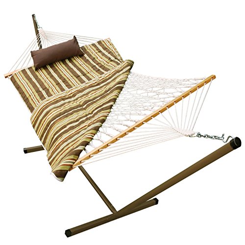 SueSport-Rope-Hammock-Combo-with-12-Feet-Steel-Stand-Pad-and-Pillow-55-Inch-Wide-x-144-Inch-Long-Desert-Stripe-0