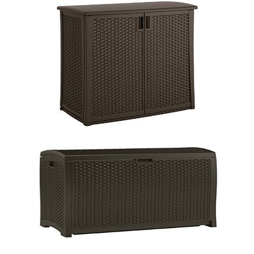 Suncast-Elements-Outdoor-40-Inch-Wide-Cabinet-and-Wicker-Resin-Deck-Box-Bundle-0