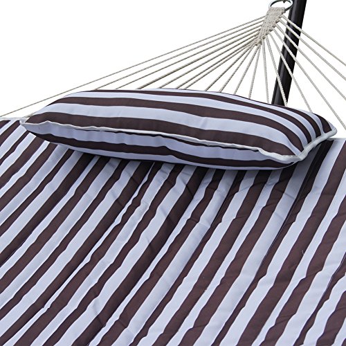 Sundale-Outdoor-Stripe-Cotton-Rope-Hammock-with-12-Feet-Steel-Stand-Quilted-Polyester-Pad-and-Pillow-0-0