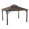 Sunjoy-L-GZ401PCO-1D-2-Tier-Hardtop-Gazebo-Mat-Black-Poles-and-Frame-with-Rich-Brown-Proof-12-x-10-0