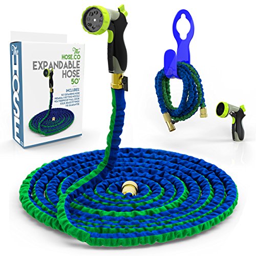 The-Hose-Cos-EXPANDABLE-HOSE-Powerful-Portable-Proven-to-Last-Deluxe-Expanding-Garden-Hose-Kit-Green-and-Blue-Double-Latex-KinkProof-Hose-Copper-Fittings-8-Function-Nozzle-Bonus-Wall-Hook-0