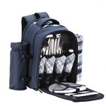 VonShef-4-Person-Blue-Tartan-Picnic-Backpack-With-Cooler-Compartment-Detachable-BottleWine-Holder-Fleece-Blanket-Flatware-and-Plates-0-0