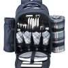 VonShef-4-Person-Blue-Tartan-Picnic-Backpack-With-Cooler-Compartment-Detachable-BottleWine-Holder-Fleece-Blanket-Flatware-and-Plates-0