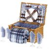 VonShef-4-Person-Wicker-Picnic-Basket-Hamper-Set-with-Flatware-Plates-and-Wine-Glasses-Includes-Blue-Checked-Pattern-Lining-and-FREE-Picnic-Blanket-0