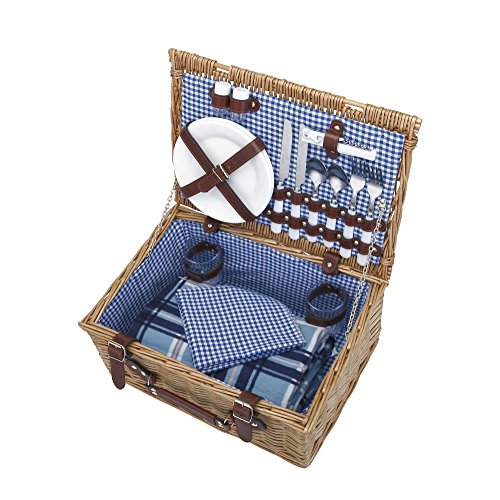 VonShef-Deluxe-2-Person-Traditional-Wicker-Picnic-Basket-Hamper-with-Cutlery-Plates-Glasses-Tableware-Fleece-Blanket-0-1